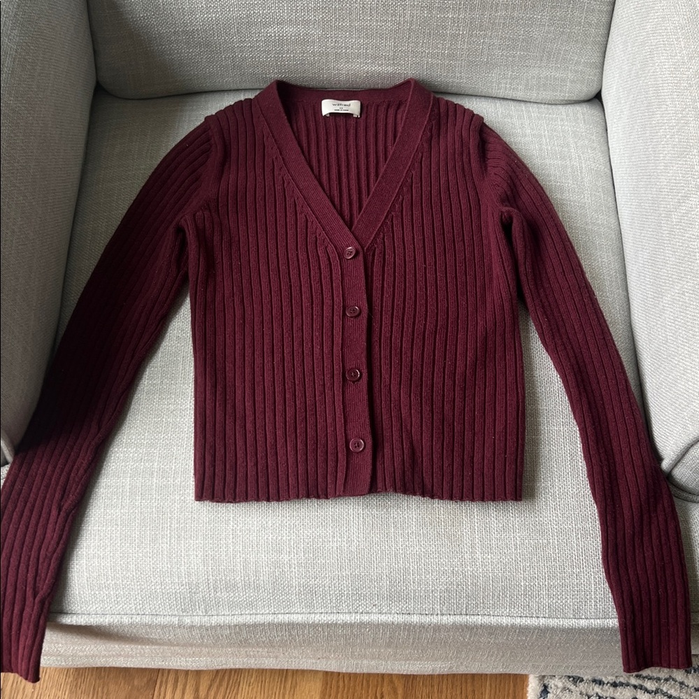 AritziaWilfred Deep Burgundy Ribbed Cardigan XS Wool/Cotton reg $140 buy for $20